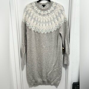 Ann Taylor Women Gray and White Knit Sweater Dress